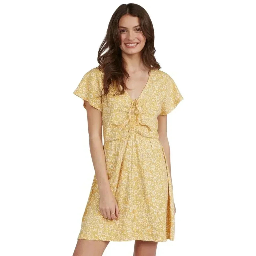 NWT Roxy Dress Floral Sundress Simple Thoughts Yellow Size Medium